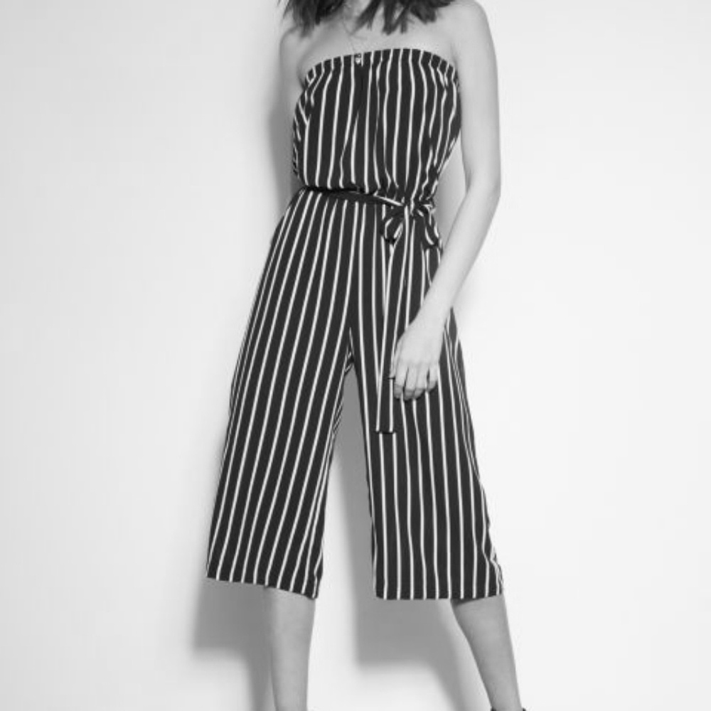 Striped Strapless Cropped Jumpsuit